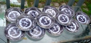 12) Rare Early Antique Corean Flow Black Mulberry Staffordshire 7 3/4 " Plates Nr