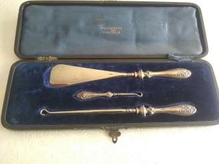 Vintage Walker And Hall All Silver Handled Shoe Horn And Button Hooks