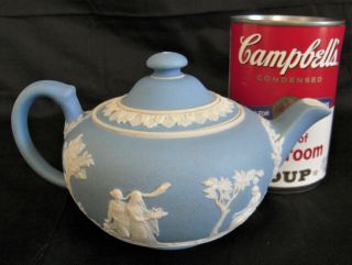Antique Small Wedgwood Blue Jasper Dip Teapot - 3 - 1/2 " High