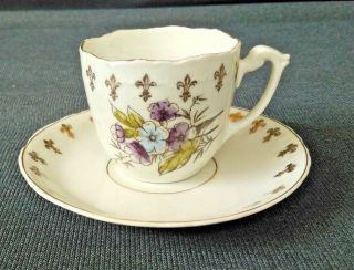 Vintage Mini Tea Cup And Saucer Purple Floral With Gold Design