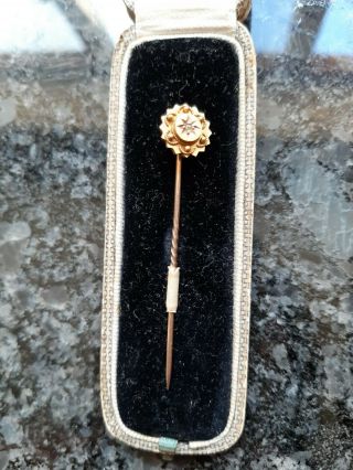 1800s Antique Victorian 15ct Gold And Diamond Stick Pin,  In A H Samuel