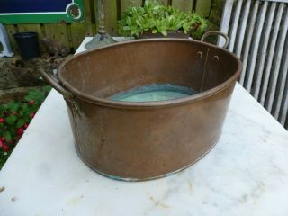 Vintage Copper Jam Pan Planter Tub Plant Pot Trough Garden Kitchen Brass Handles