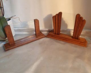 2 Stunning Art Deco Oak Picture Frames - Standing With Glass - 1920 