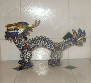 Large Chinese Asian Oriental Metal Cloisonne Enamel Dragon Figurine Sculpture