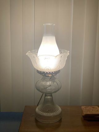 Vintage Antique Clear Glass And Brass Oil Lamp With Electric
