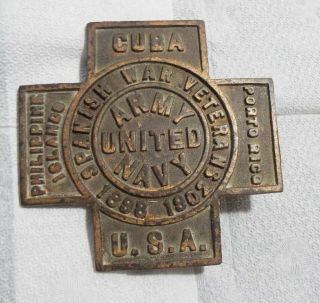 Rare Old Vintage Metal 6 X 6 Inches United Spanish War Veterans 1902 Usa