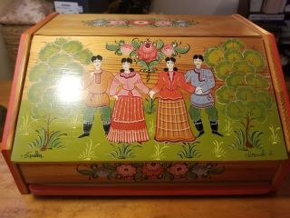Unique Rare Vintage Bread Box With Slide Out Cutting Board