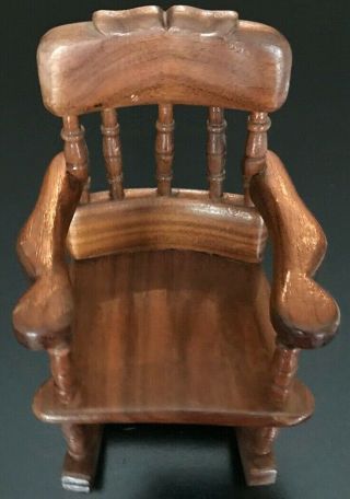 Vintage Brown Wood Doll Rocking Chair Spindles Curved Arms & Back Rest 8 " X 4 "