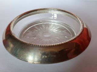 Vintage Glass Wine Bottle Coaster With Sterling Silver Collar