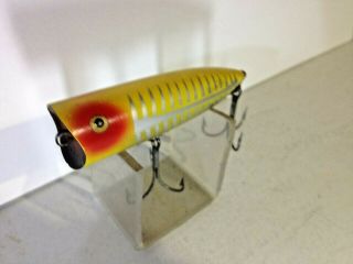 Vintage Heddon Chugger Spook Fishing Lure Yellow Shore Gold Eye 3 "