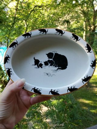 Antique And Rare Grimwade Black Cats Nursery Ware Oval Bowl Htf