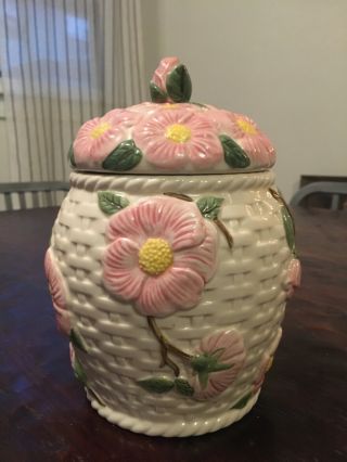 Franciscan Desert Rose Rare Basket Weave 8” Cookie Jar Canister With Rubber Seal