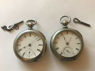 2 Rare 1869 Waltham P.  S.  Bartlett 18s 11j & 1884 Aurora 18s 11j Pocket Watches