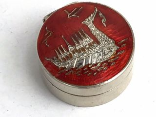A Vintage Sterling Silver And Enamel Pill Box