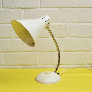 Vintage Desk Lamp,  Industrial White Metal Light,  Mcm Goosneck Adjustable Light
