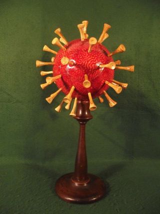 Antique Style Biology Science Stylised Virus Art Model On Vintage Wooden Stand