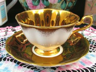Royal Albert Shiny Bronze & Gold Gilt Trim Fluted Tea Cup And Saucer