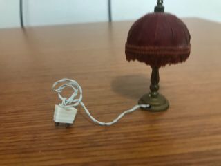 Dollhouse Vintage Brass Table Lamp With Fabric Shade 1950s Style Rare