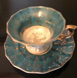 Vintage Royal Sealy Footed Tea Cup & Saucer,  Lusterware Iridescent