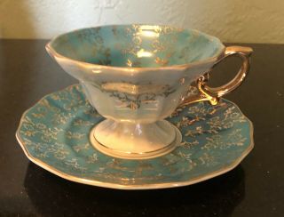 Vintage Royal Sealy Footed Tea Cup & Saucer,  Lusterware Iridescent 2