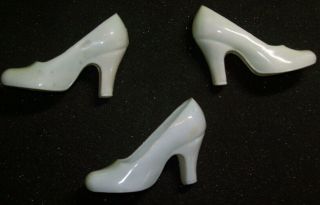3 Vintage White Hard Plastic High Heel Shoes For Dolls Crafts Design Hong Kong