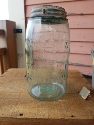 Quart Blue Aqua Keystone Patent 1858 Mason Fruit Canning Jar Rare Zinc Lid
