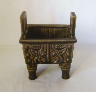 Vintage Chinese Style Celadon Glazed Square " Taotie " Censer Pot / Vase A/f