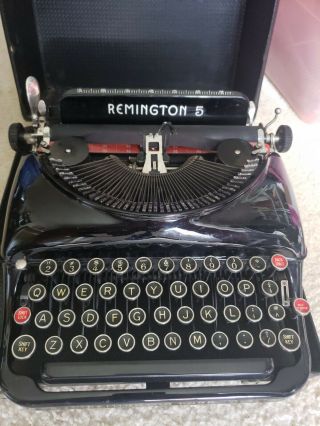 Vintage 1930’s Remington Model 5 Key Typewriter Rare Red Keys With Case