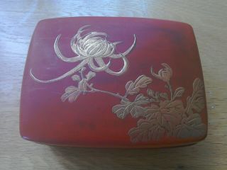 Antique 19th Century Japanese Red Laquered Box With Gold Floral Decoration