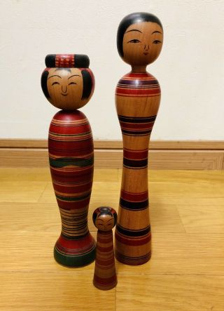 Kokeshi Japanese Doll Vintage Antique Japan 3 Set Wood Traditional