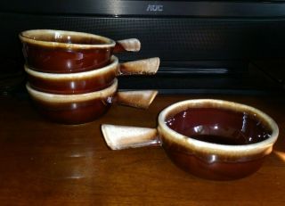 Mid Century Mccoy Pottery Handled Bowls,  Brown Drip Glaze,  Set Of 4,  Usa Vintage
