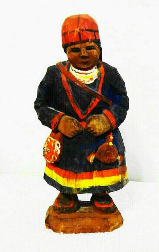 Rare Primitive Antique Hand Carved & Painted Wooden Female Figurine - Baby Ethnic