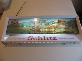 Rare 1958 Schlitz Lighted Beer Sign Wisconsin Farm Scene Move Up To Schiltz