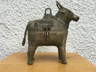 Vintage / Antique Dhokra Art Asian / Indian Cow Incense Burner Bronze / Brass
