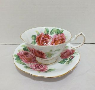Queen Anne Pink Cabbage Roses Wide Mouth Cup And Saucer