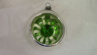 Rare Vintage Green Indent Mercury Glass Diorama Christmas Ornament - Japan 2 1/4 "