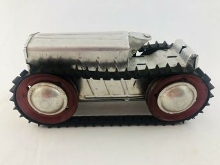 Antique/vintage Wind Up Toy Tin Tractor With Rubber Tracks Great