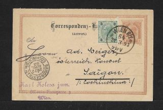 Austria To Conchinchina Card Cover 1891 Rare Destination