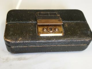 Antique Small Leather And Brass Jewellery Box