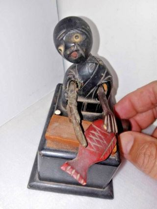 Japan Rare Toy Kobe Wooden Mechanic Doll Souvenir Cut Fish Shop Circa 1880