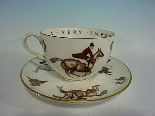 Rare Royal Worcester Large To A Very Important Person Cup/saucer Fox Hunting
