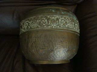 Antique Vintage Arts And Crafts French Planter Jardinaire Copper Brass Hammered