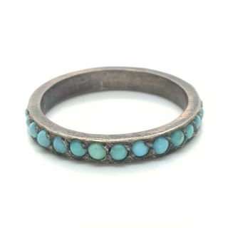 Antique Victorian Sterling Silver Natural Turquoise Full Eternity Band 19 Rare