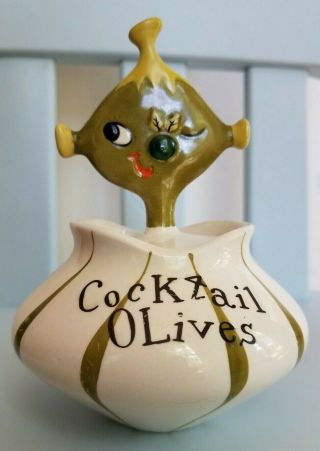 Rare Vintage Cocktail Olives Pixie - Holt Howard Pixieware Jar