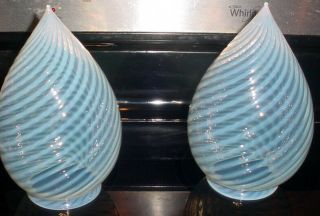 2) Rare Tear Drop Antique Opalescent Swirl Glass Shade Globes 3 1/4 " Fitter N/r