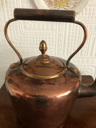 Lovely Antique Copper Tea Kettle With Acorn Finial 2