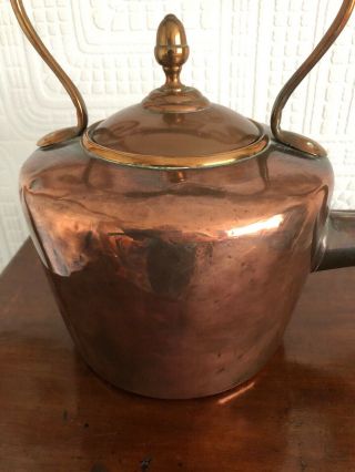 Lovely Antique Copper Tea Kettle With Acorn Finial 3