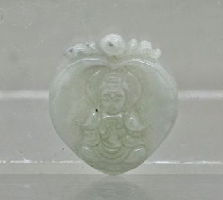 Lovely Antique Chinese Carved White Jade Pendant Of Goddess Guan Yin