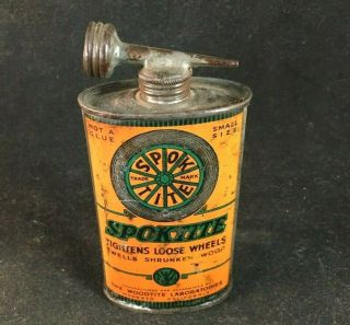 Vintage Spoktite Handy Oiler Dual Cap Spout Rare Old Advertising Oil Tin Can