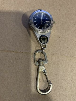 C.  1995 Ultra - Rare Water Resistant Fossil Key Ring Watch W/ Blue Face,  Compass